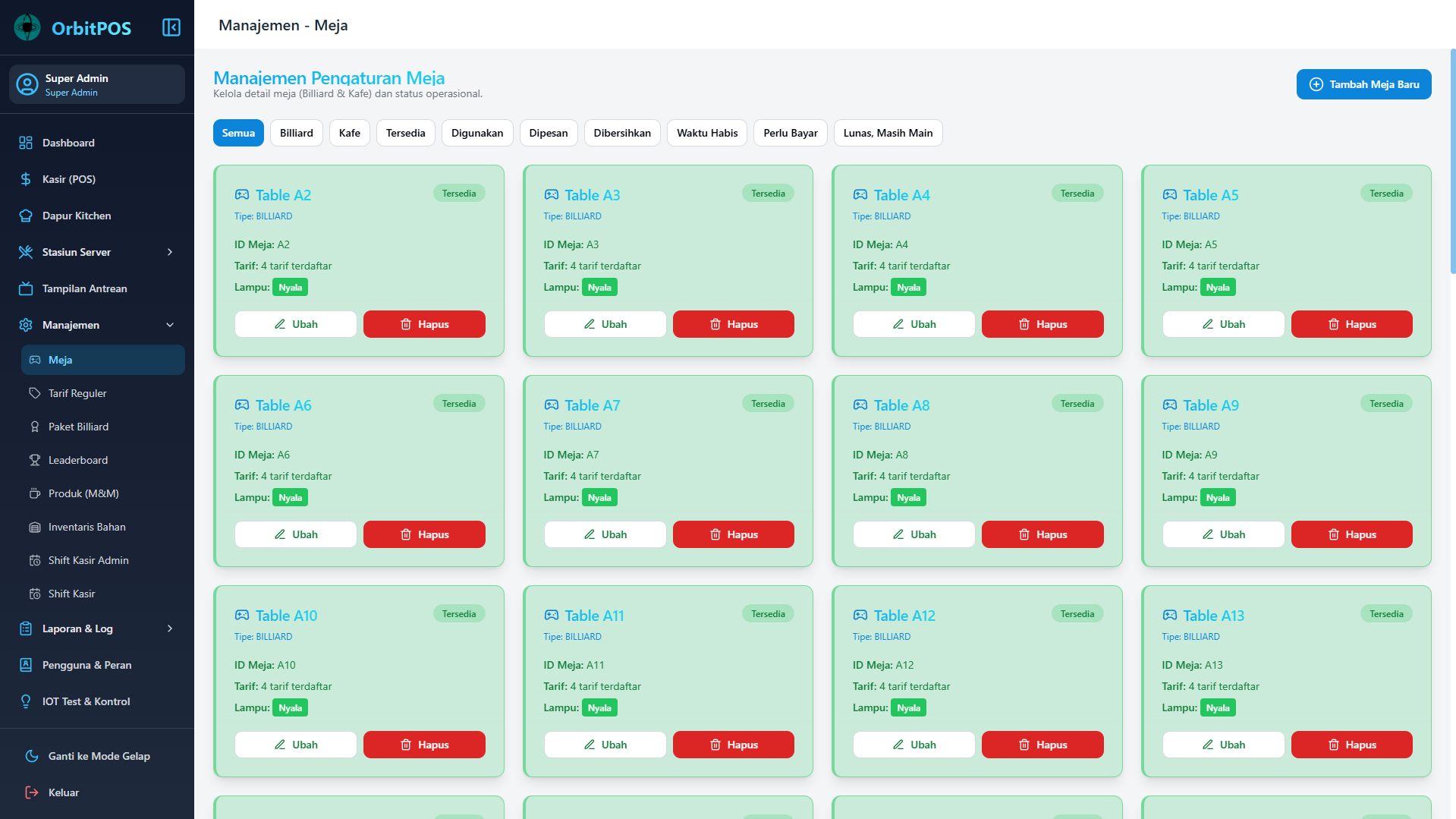 Table Management Interface